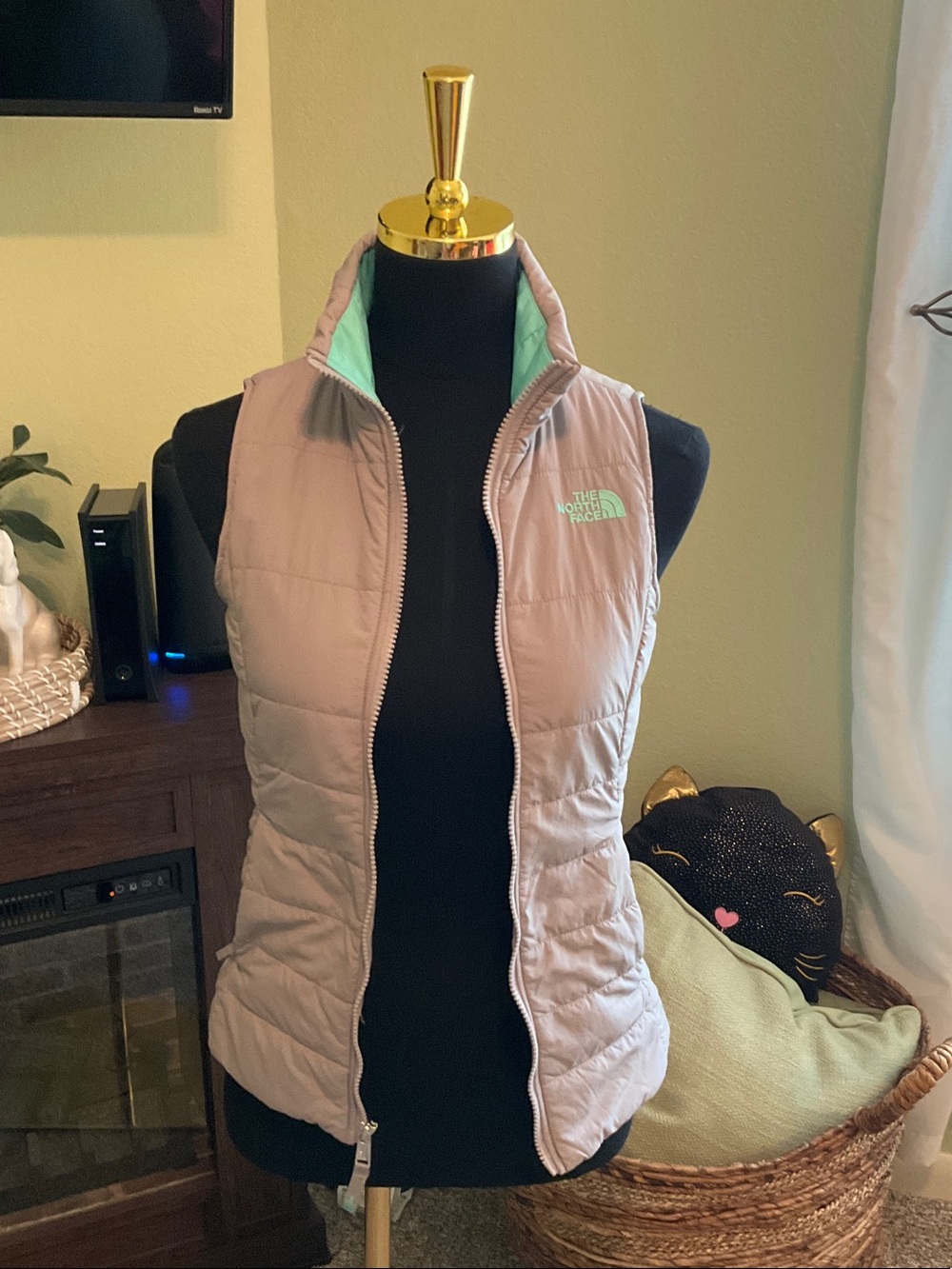 The North Face Girls Size 10/12 Zip Up Vest, Sooo Cute Grey & Mint Green